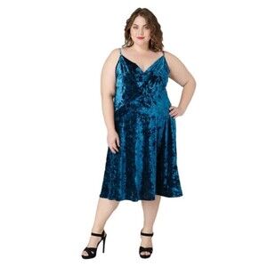 Maree Pour Toi Teal Velvet A-line Dress Size 16